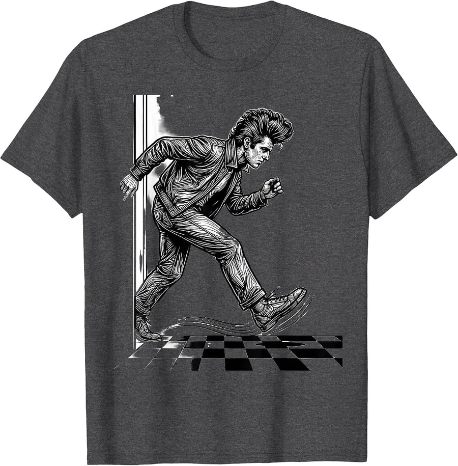 Men's Pompadoured Greaser 1950s Sock Hop Retro Rockabilly Party T-Shirt - Dark Heather Grey