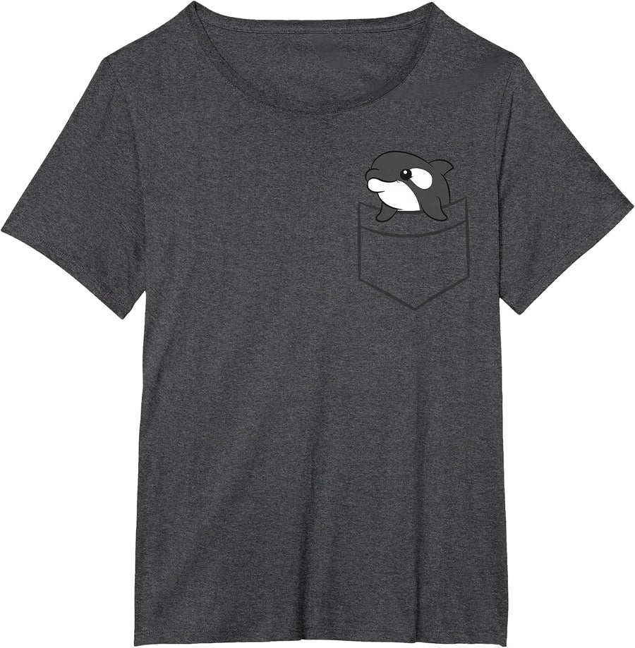 Killer Whale in The Pocket Ocean Sea Love Orcas T-Shirt - Dark Heather Grey