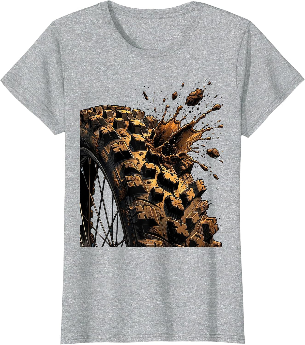 Mountain Bike Knobby Tire Mud Spray Graphic T-Shirt - Heather Grey