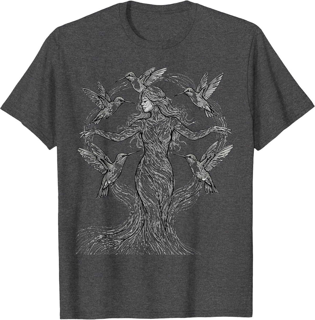 Men's Gigi Hummingbird Garden Illustration T-Shirt - Dark Heather Grey