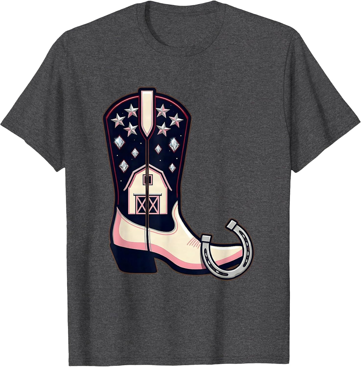 Men's Barn Silhouette Starry Night 90s Country Graphic T-Shirt - Dark Heather Grey