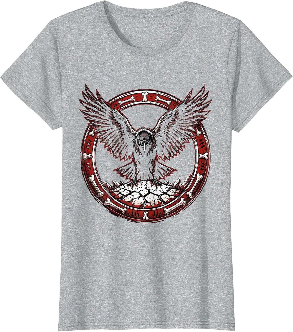 Women's Crow With Outstretched Wings Over Cracked Earth T-Shirt - Heather Grey