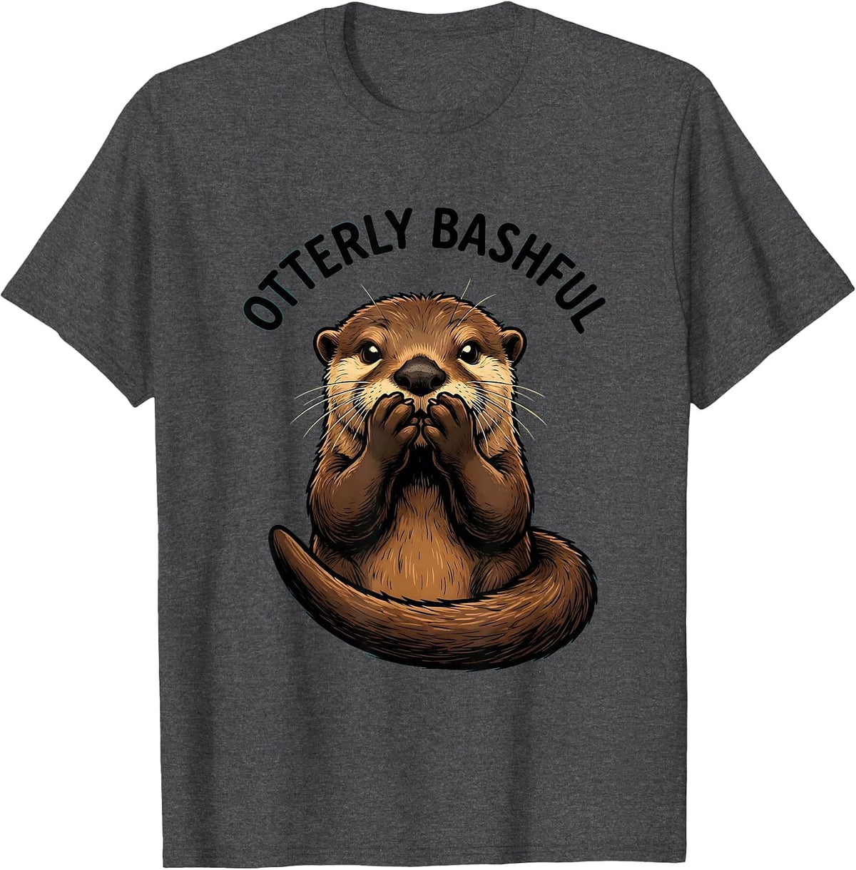 Otterly Bashful Cartoon Funny Otter Lover Gift For Kid Teen T-Shirt - Dark Heather Grey