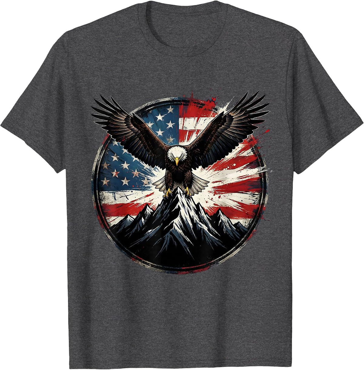 Bald Eagle Soaring Over Mountain Range T-Shirt - Dark Heather Grey