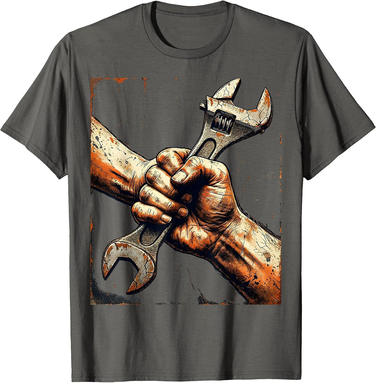 Labor Day Wrench Unity Graphic Design T-Shirt - Asphalt Grey