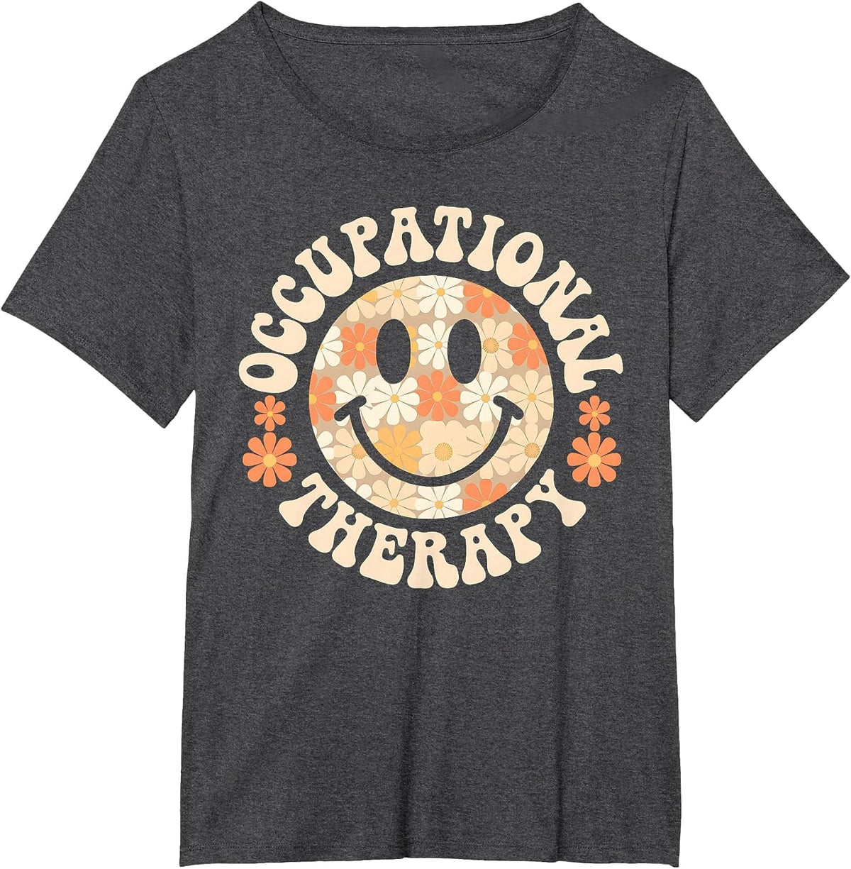 Retro OT Floral Occupational Therapy Squad Therapist Groovy T-Shirt - Dark Heather Grey