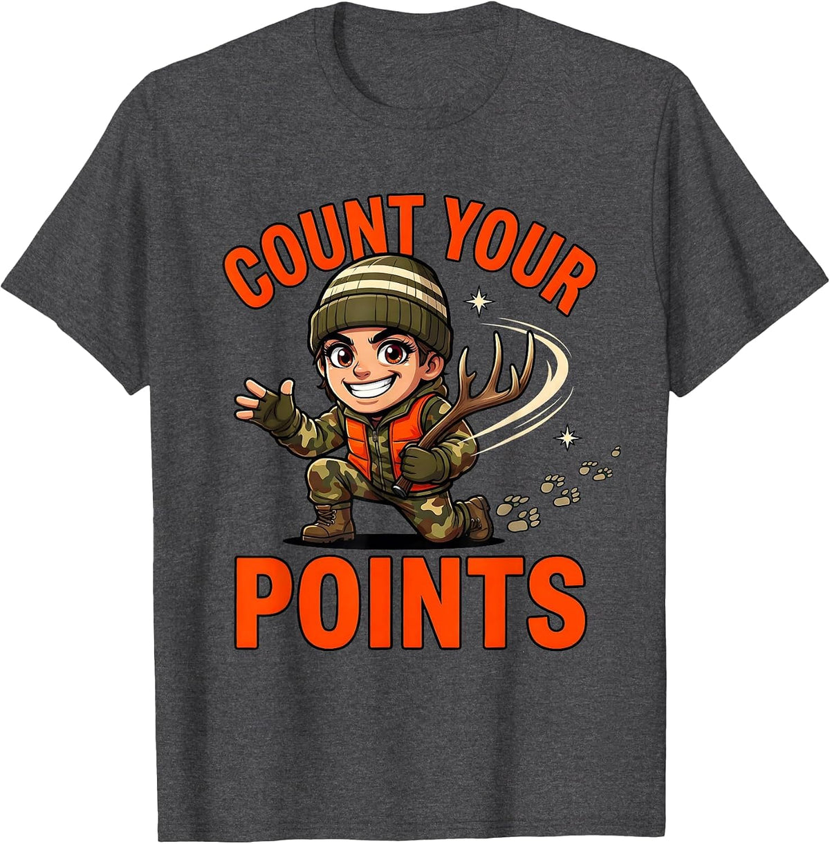 Men's COUNT YOUR POINTS Funny Whitetail Deer Hunter Christmas T-Shirt - Dark Heather Grey