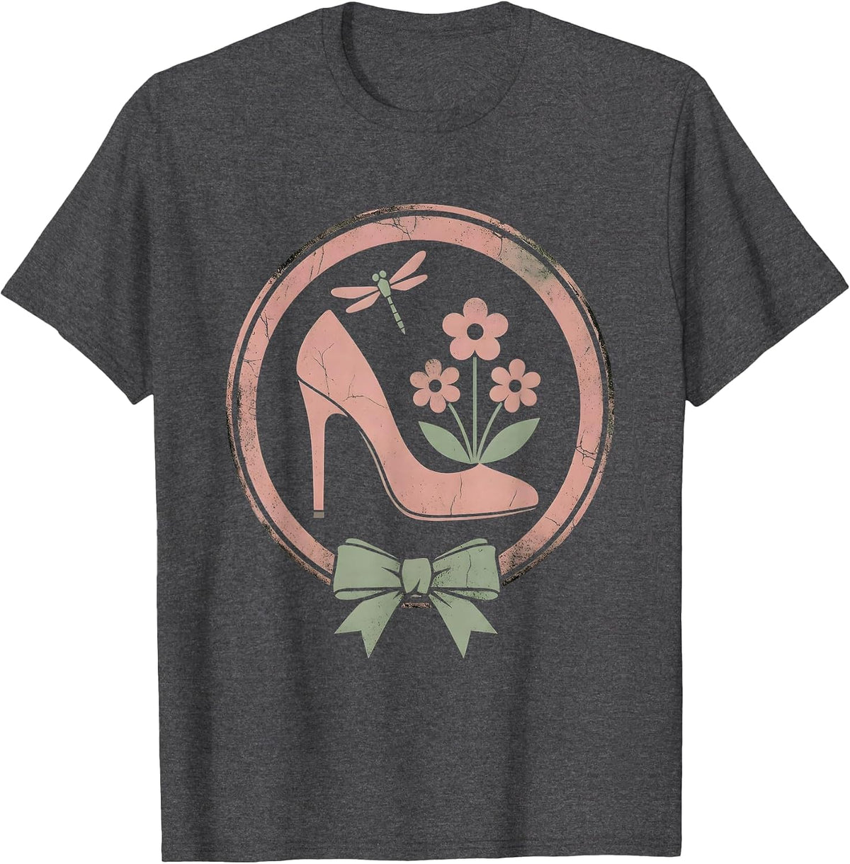 Gigi Floral High Heel Stiletto Graphic Design T-Shirt - Dark Heather Grey