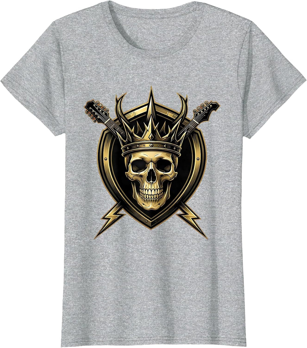 Women's Skull Crown Guitar Headstock Rock Band Graphic T-Shirt - Heather Grey