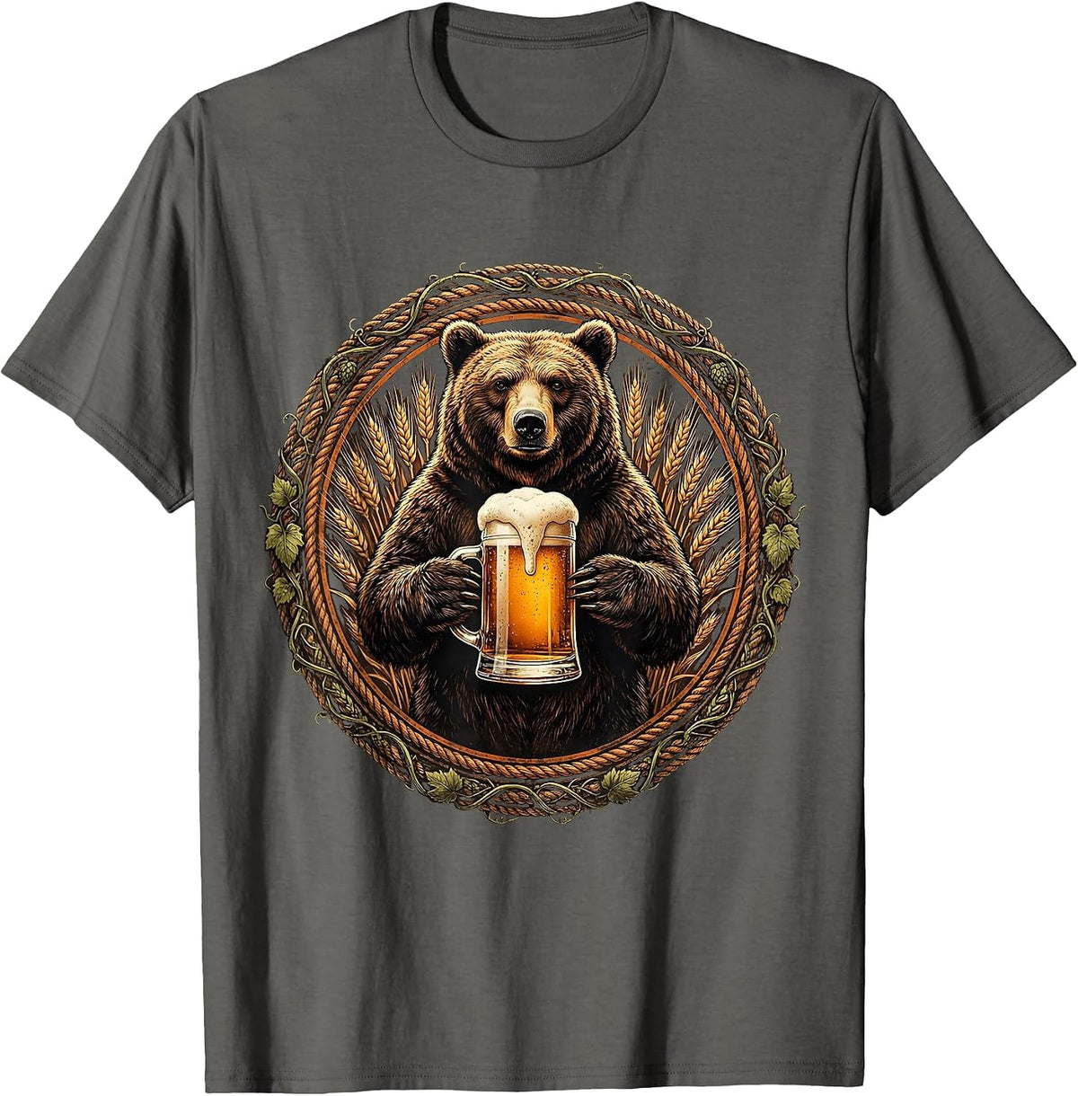 Men's Bear Holding Oversized Beer Stein Graphic T-Shirt - Asphalt Grey