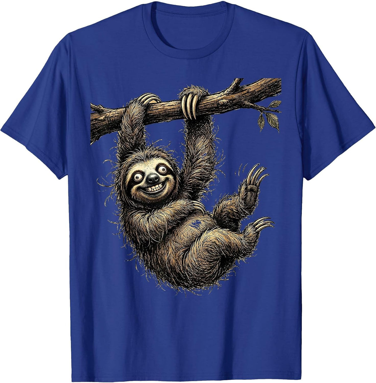 Derpy Sloth Hanging Upside Down Waving T-Shirt - Royal Blue