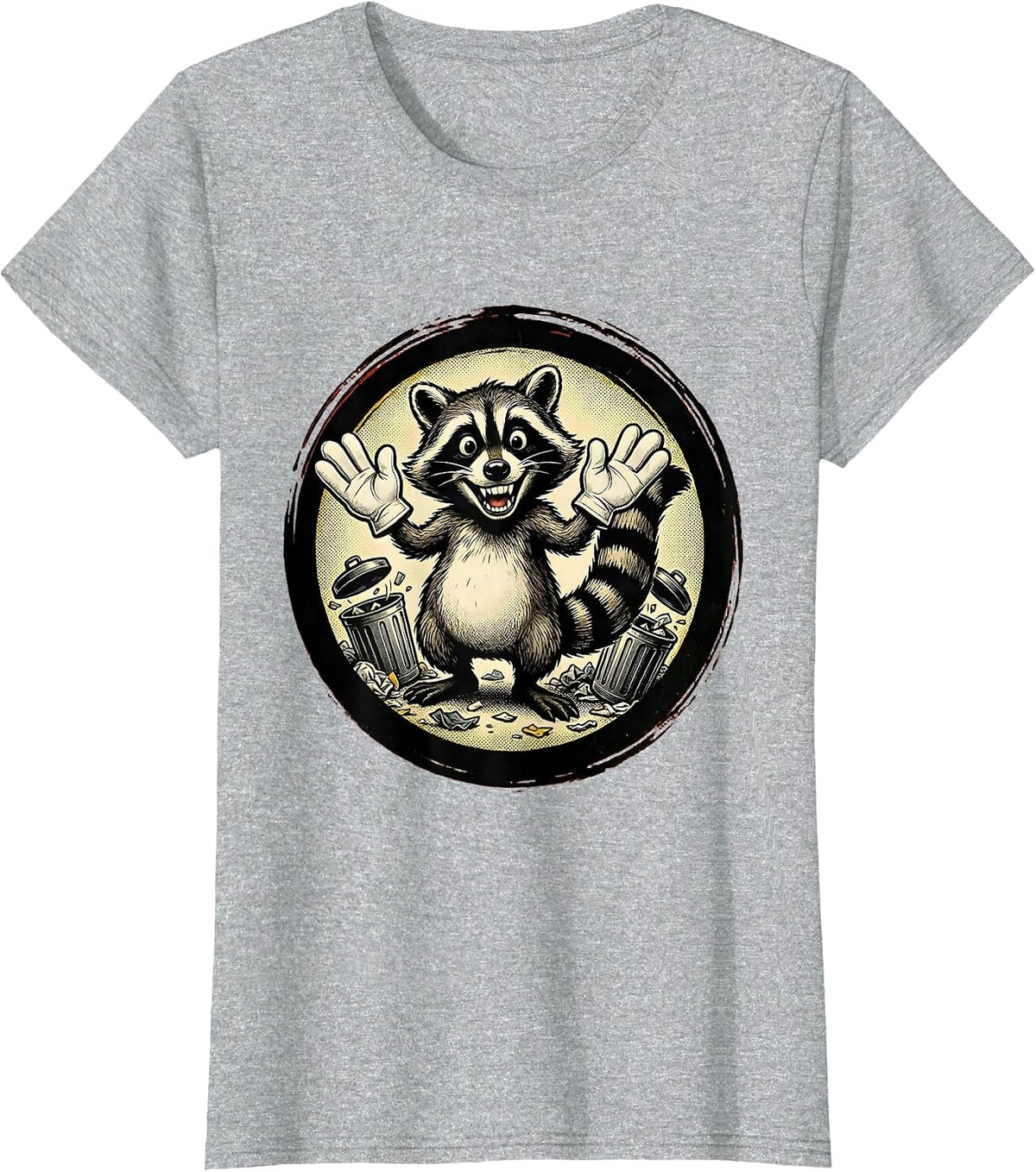 Women's Raccoon Trash Can Chaos Funny Animal Graphic T-Shirt - Heather Grey