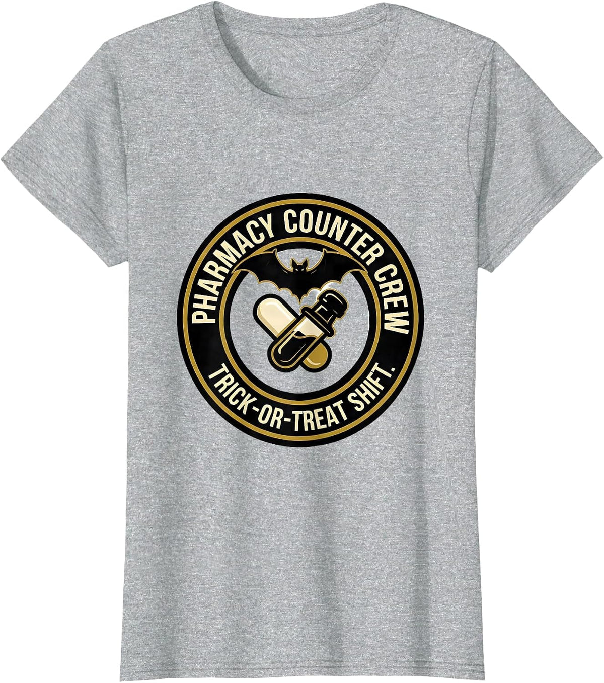 Pharmacy Counter Crew, Trick-Or-Treat Shift Halloween T-Shirt - Heather Grey