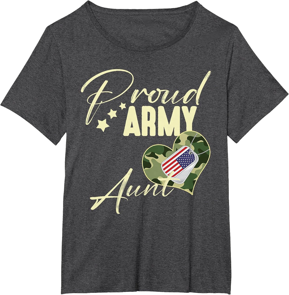 Proud Army Aunt Camouflage Dog Tag USA American Flag T-Shirt - Dark Heather Grey