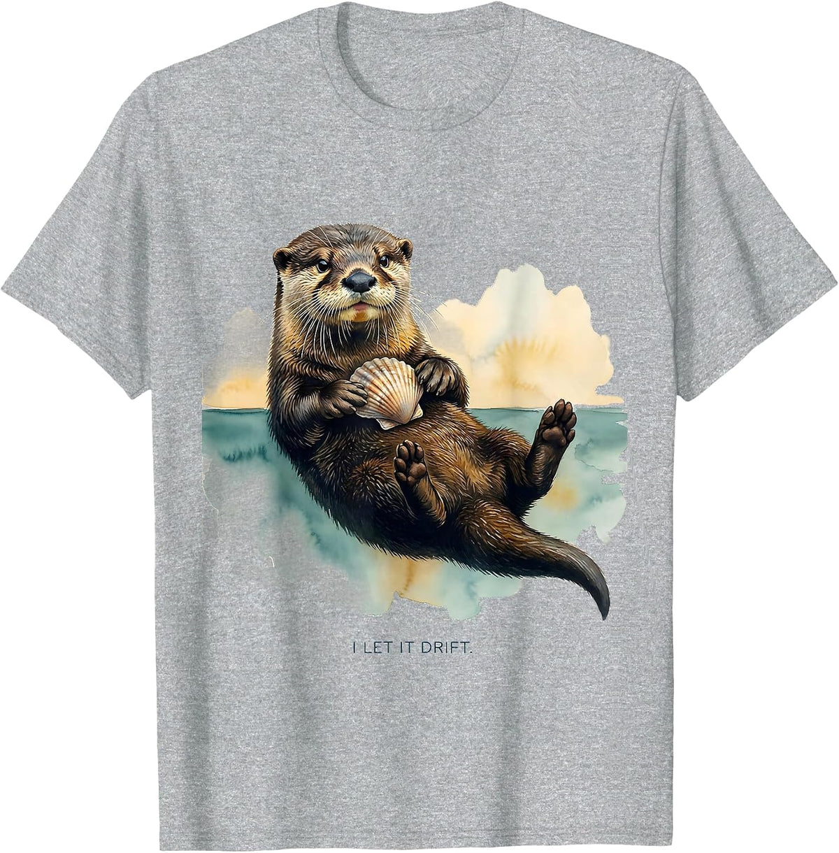 Men's I Let It Drift Watercolor River Otter Animal Lover Humor T-Shirt - Heather Grey