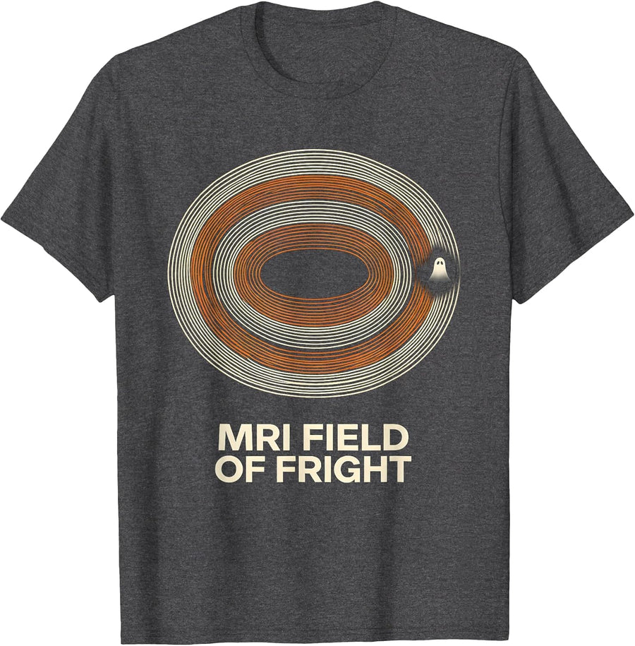 Men's MRI Field Of Fright Radiology Tech Halloween Ghost Humor T-Shirt - Dark Heather Grey