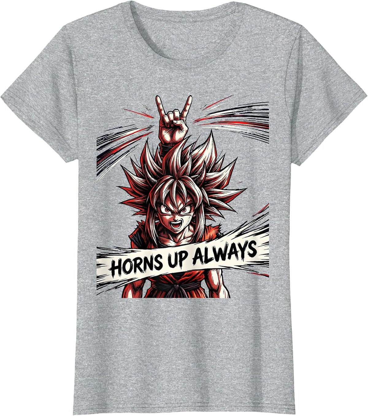 Horns Up Always Heavy Metal Graphic Design T-Shirt - Heather Grey