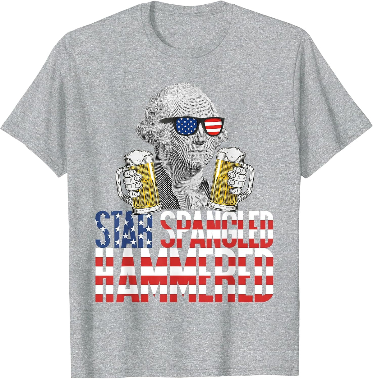 Star Spangled Hammered George Washington Beer Lover T-Shirt - Heather Grey