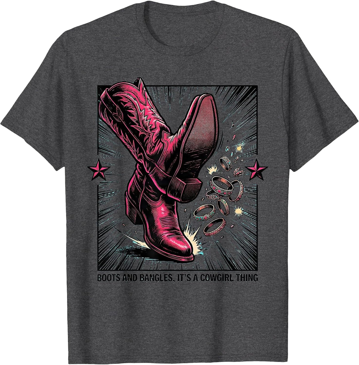 Boots and Bangles, It's a Cowgirl Thing Comic Book T-Shirt - Dark Heather Grey