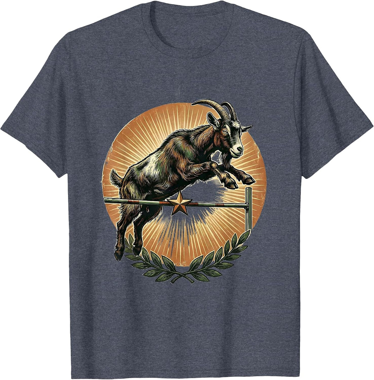 Goat High Jump Vintage Retro Farm Animal Humor T-Shirt - Heather Blue