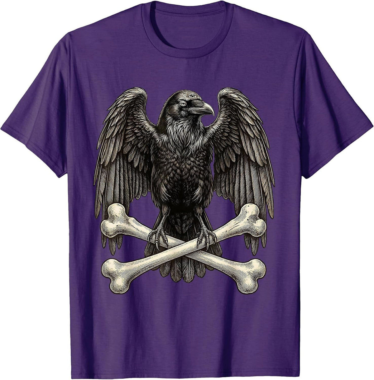 Three-Eyed Raven Crossbones Metal Art Design T-Shirt - Purple