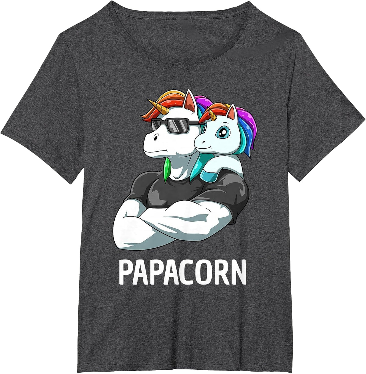 Papacorn - Father Daughter Unicorns T-Shirt - Dark Heather Grey