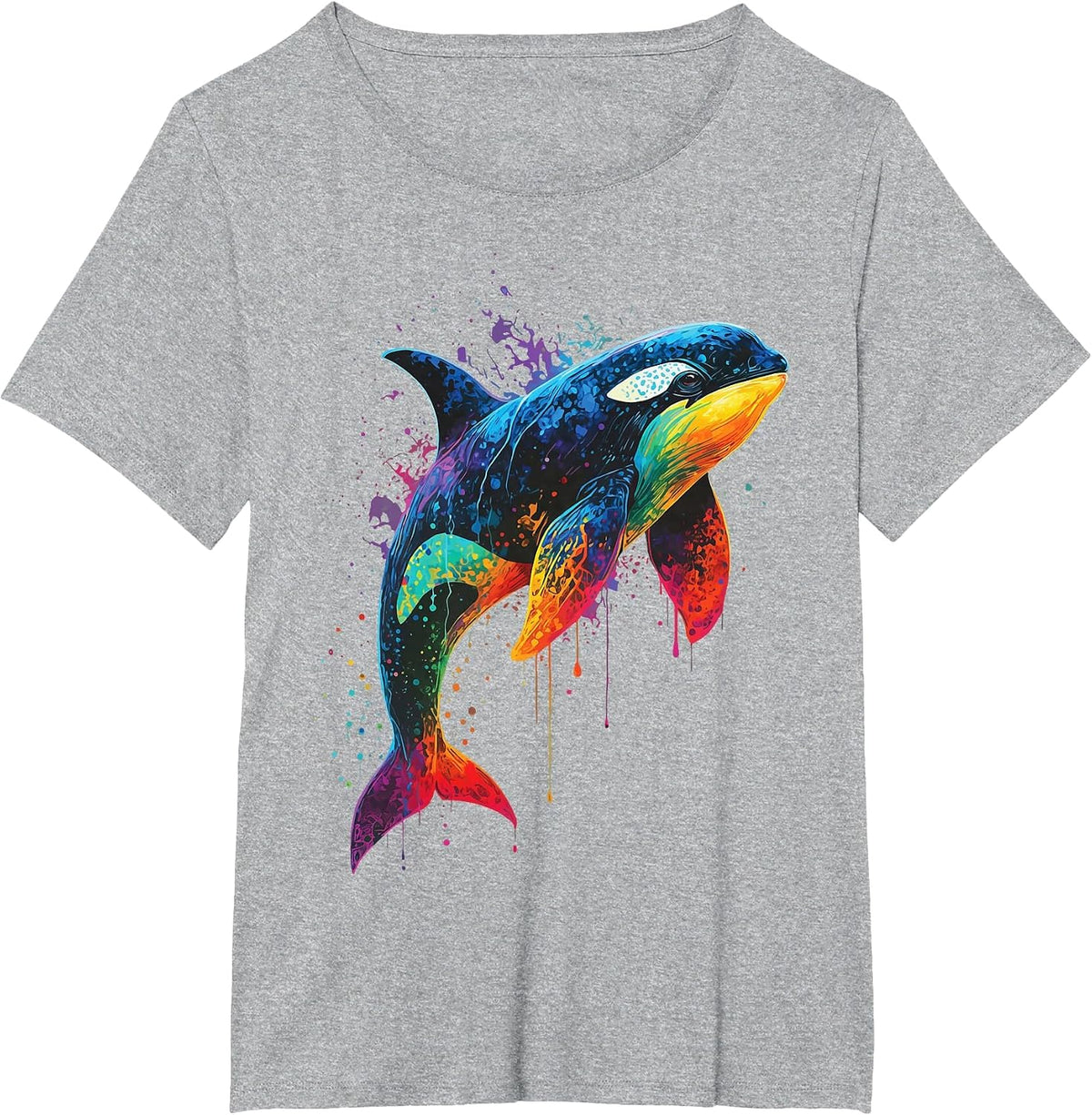 Orca Whale Colorful Watercolor T-Shirt - Heather Grey