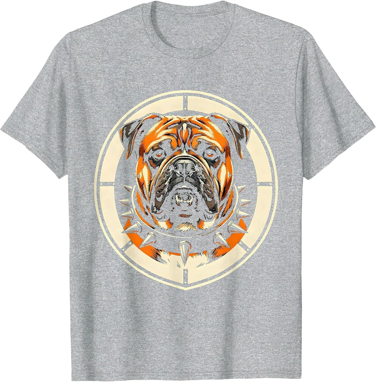 Men's Bull Mastiff Dog Spiked Collar Graphic Design T-Shirt - Heather Grey
