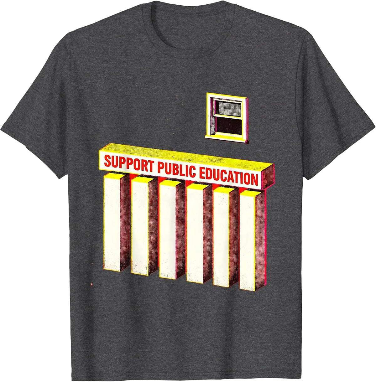 Support Public Education Risograph Teacher Red For Ed T-Shirt - Dark Heather Grey