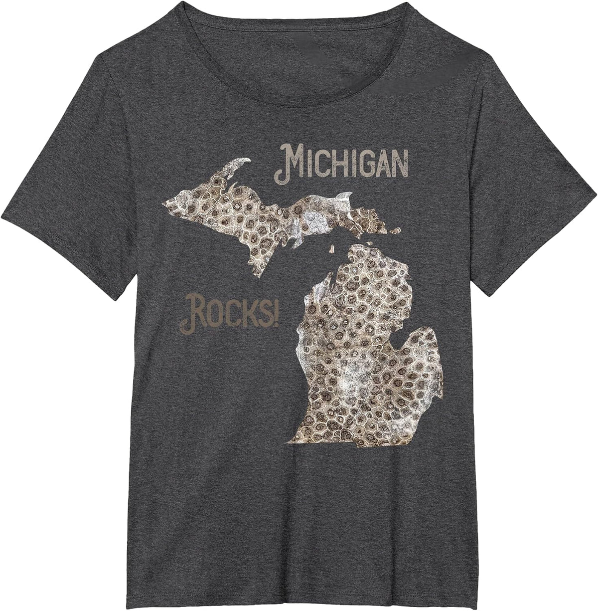 Michigan Rocks Petoskey Stone Hunting Tee Great Lakes State T-Shirt - Dark Heather Grey