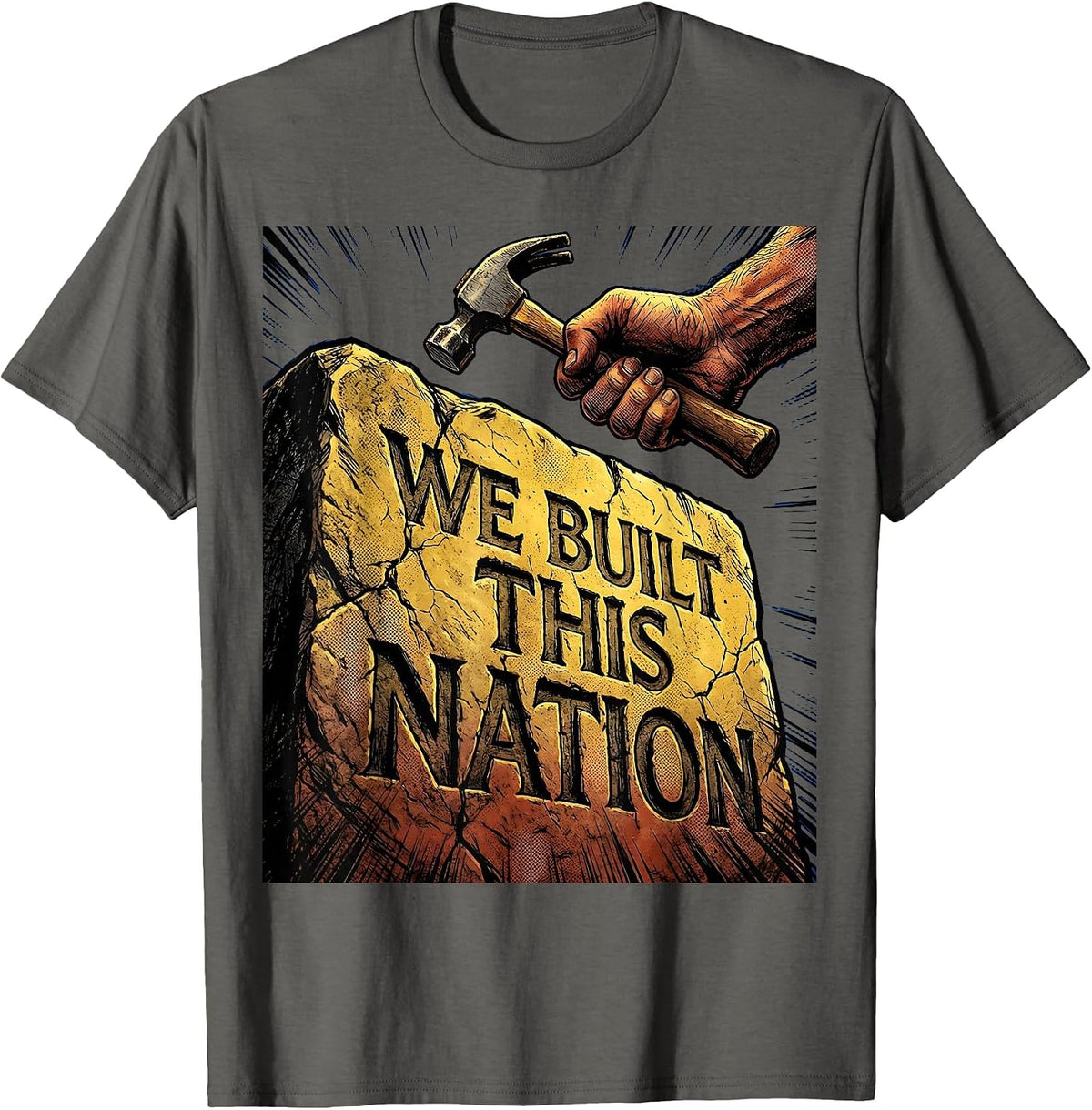 Men's We Built This Nation Patriotic Graphic Design T-Shirt - Asphalt Grey