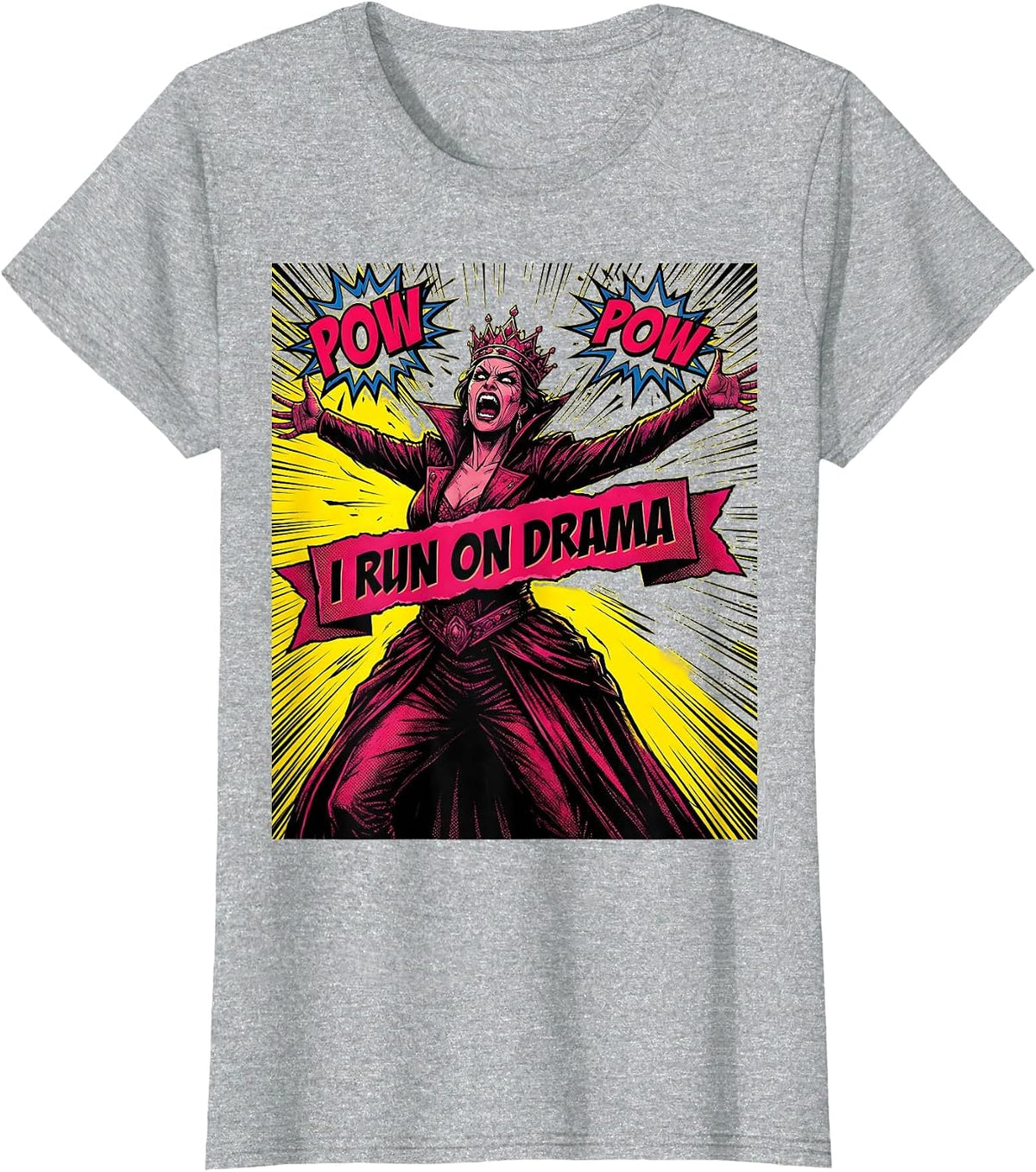 I Run On Drama Bold Graphic Design T-Shirt - Heather Grey