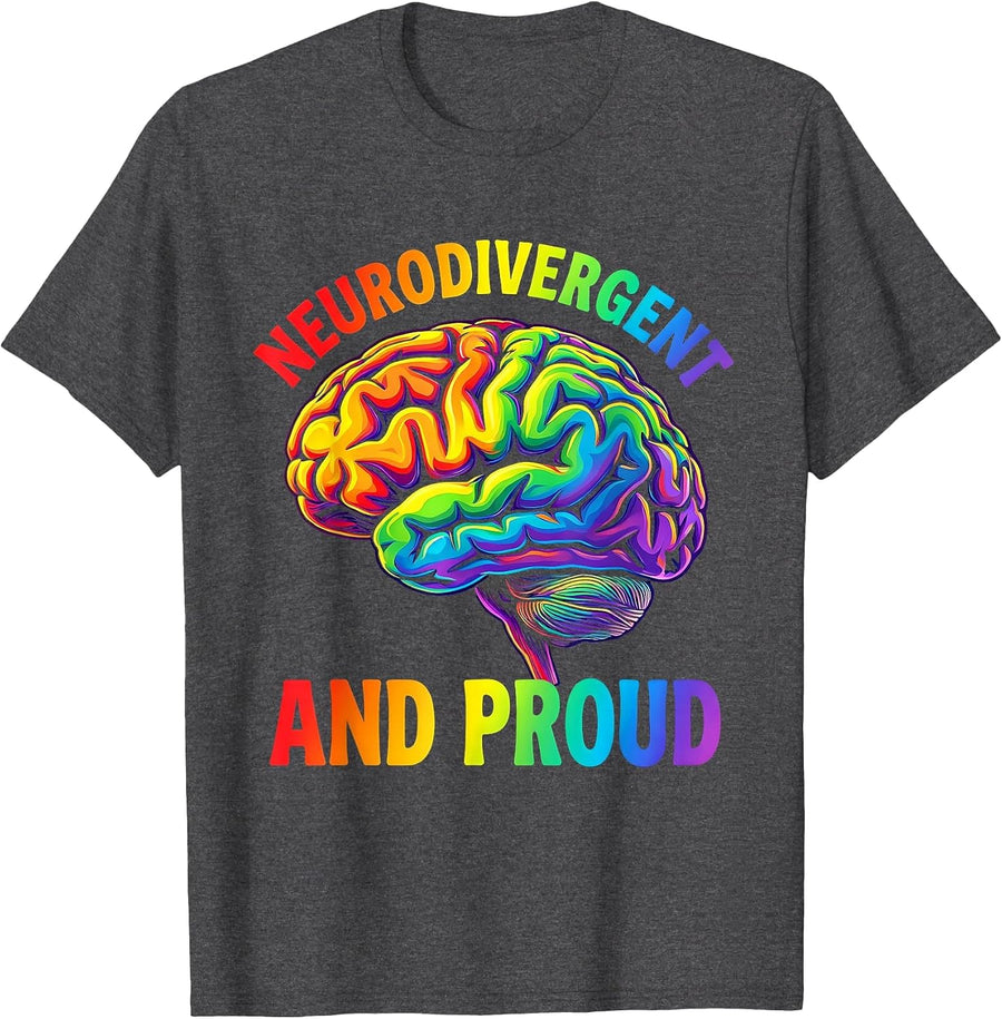 Neurodivergent and Proud Awareness Design T-Shirt - Dark Heather Grey