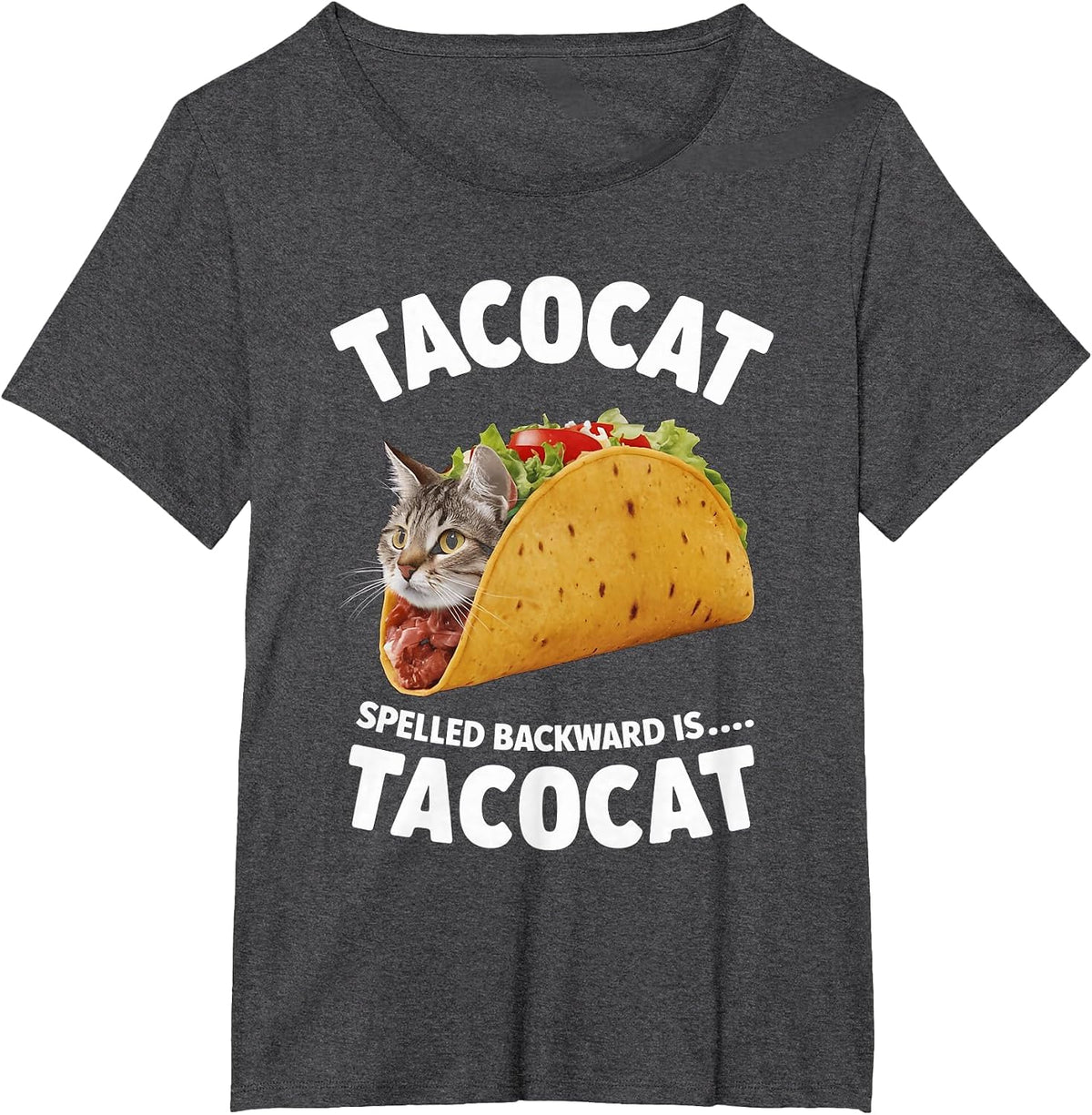 Tacocat Spelled Backward is Tacocat Cat and Taco Lover T-Shirt - Dark Heather Grey