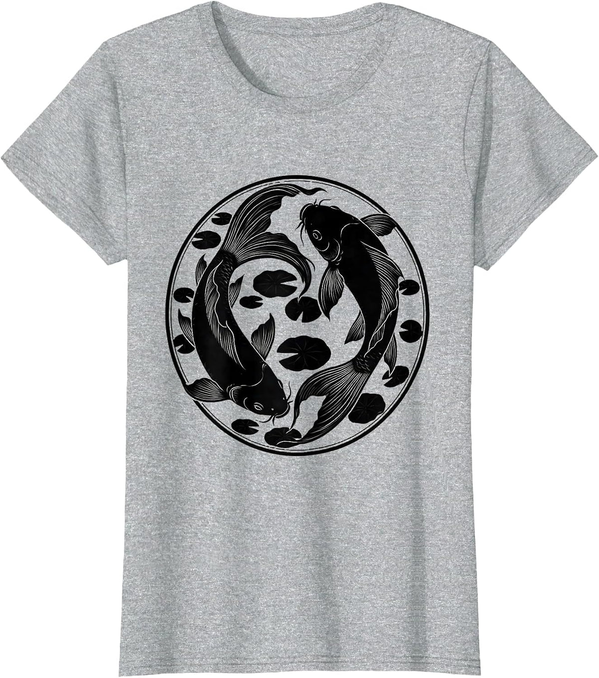 Koi Fish Swirling Pond Circular Art Design T-Shirt - Heather Grey