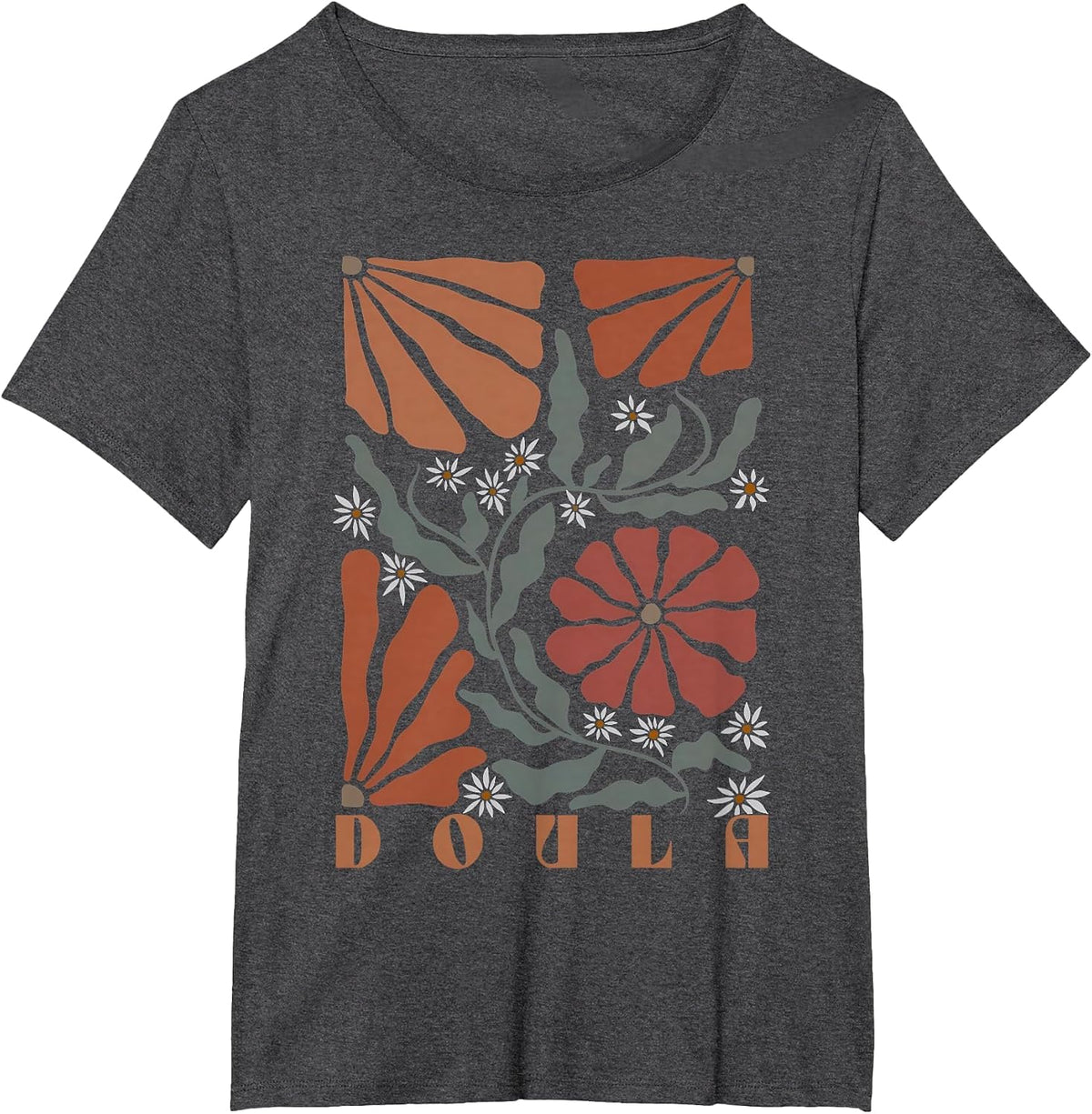 Boho Floral Doula OB Nurse Coach Lactation Consultant T-Shirt - Dark Heather Grey