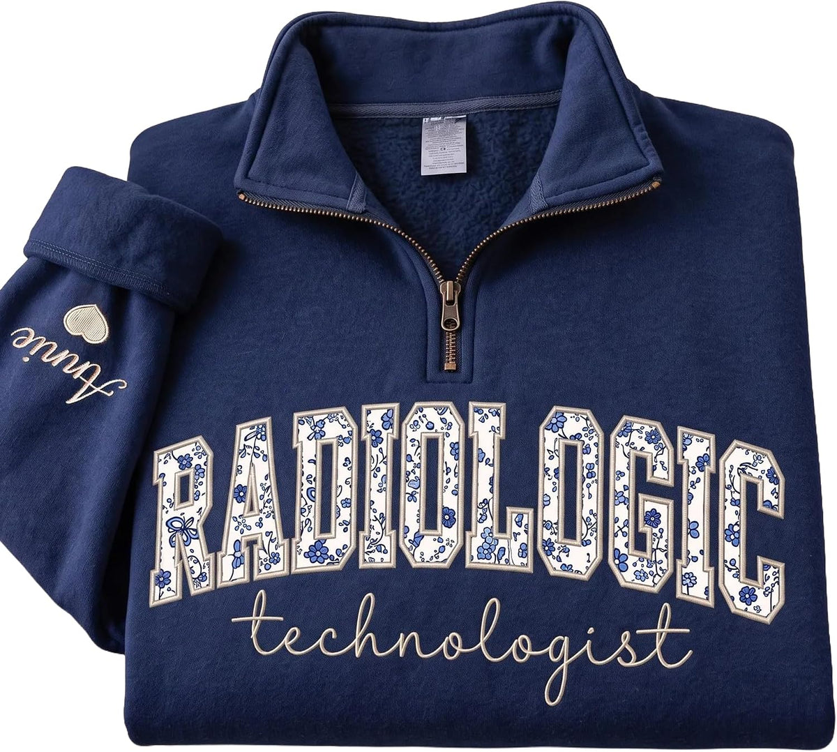 Personalized Jobs Floral Embroidered Quarter Zip Sweatshirt, Custom Profession Sweater for Office, Clinic, Professional Gift