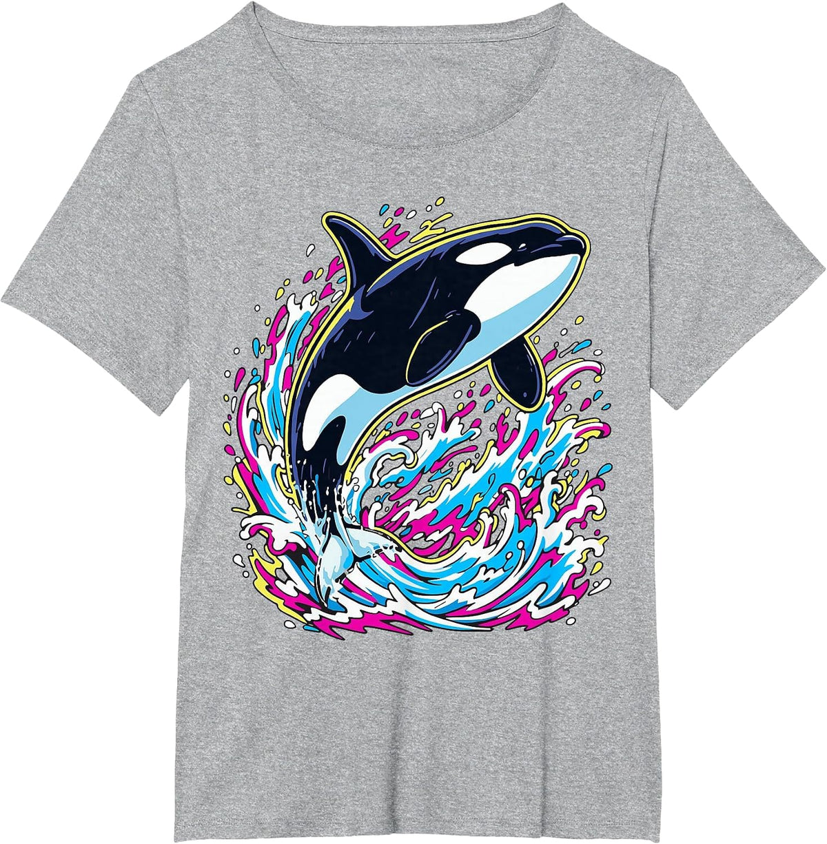 Colorful Animal Ocean Orca Killer Whale T-Shirt - Heather Grey