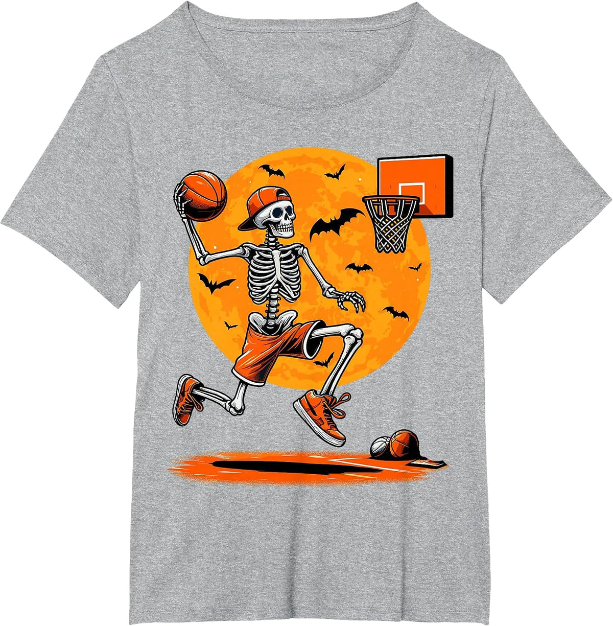 Basketball Skeleton Spooky Boys Halloween Basketball Player T-Shirt - Heather Grey
