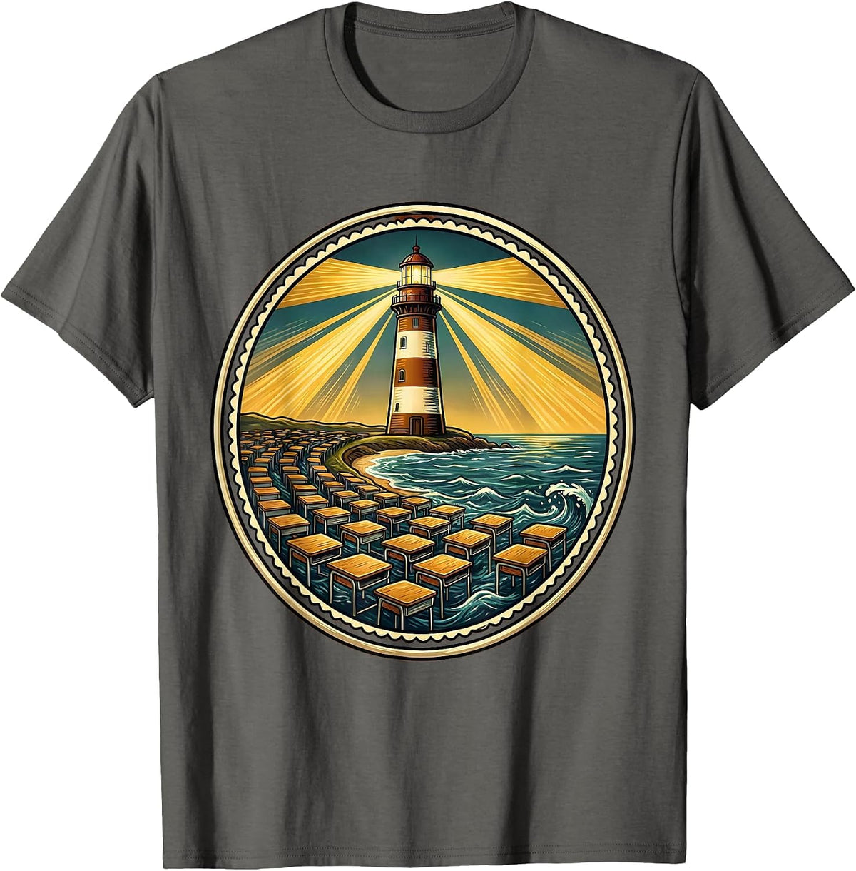 Paraprofessional Lighthouse Beam Over Desks Graphic T-Shirt - Asphalt Grey