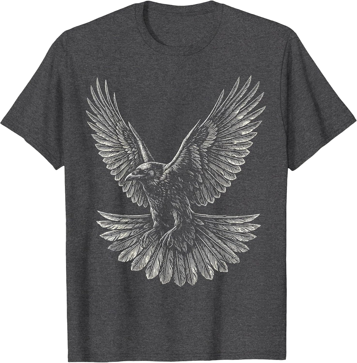 Crow in Flight Spread Wings Graphic Tee T-Shirt - Dark Heather Grey