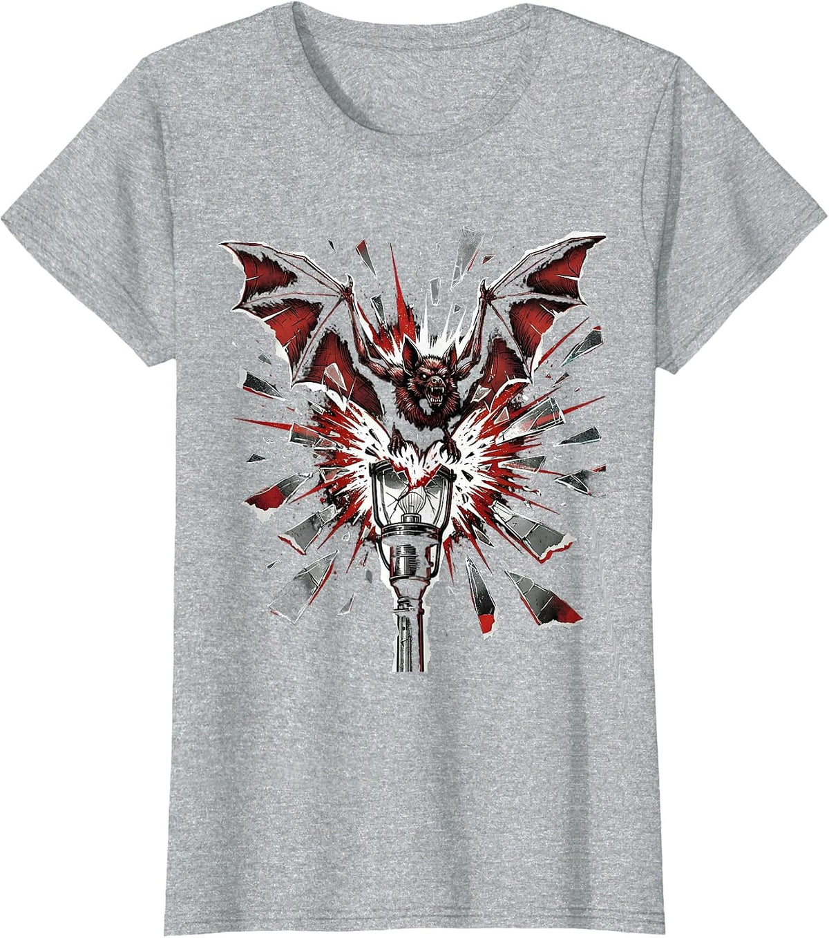 Punk Bat Shattered Streetlight Graphic T-Shirt - Heather Grey