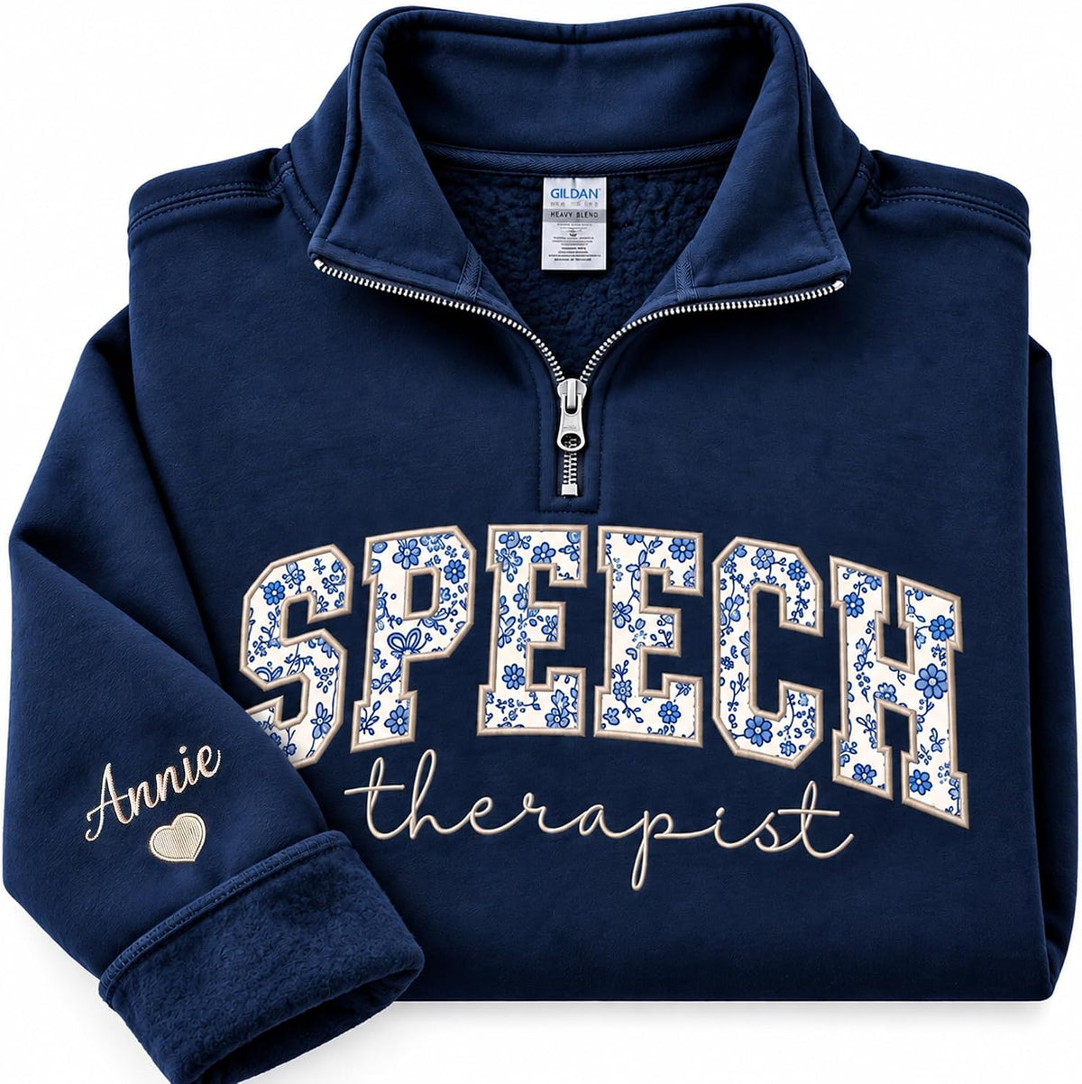 Personalized Jobs Floral Embroidered Quarter Zip Sweatshirt, Custom Profession Sweater for Office, Clinic, Professional Gift