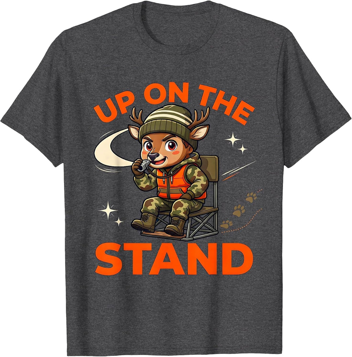UP ON THE STAND Funny Whitetail Hunter Christmas T-Shirt - Dark Heather Grey