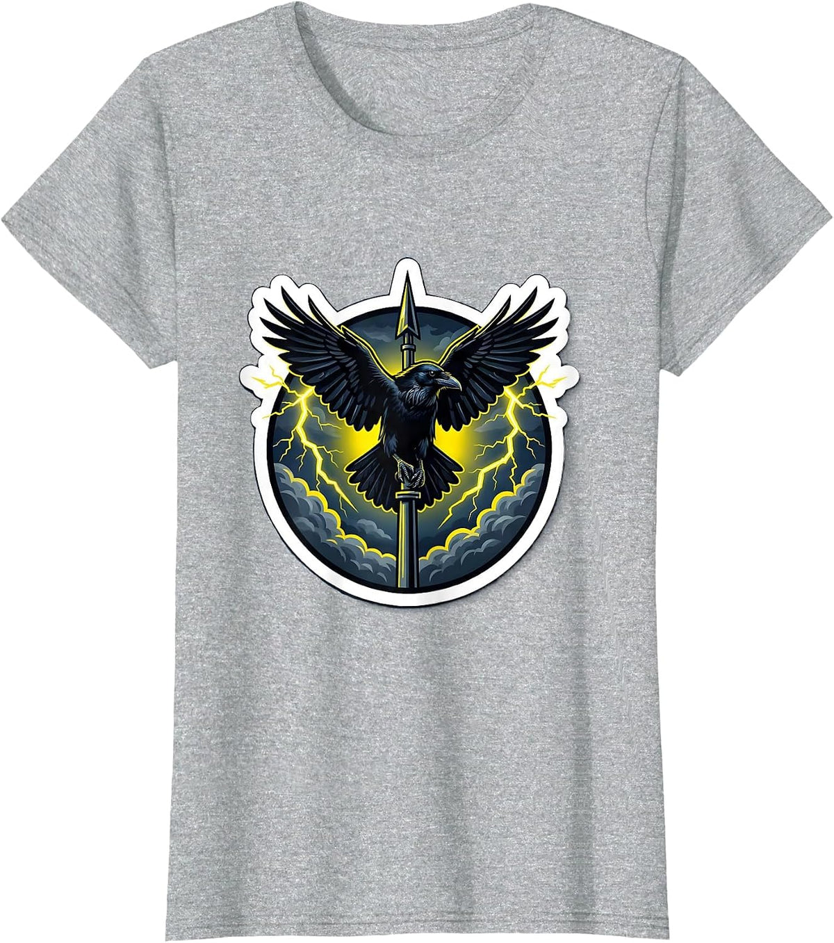 Women's Crow on Lightning Rod Storm Illustration T-Shirt - Heather Grey