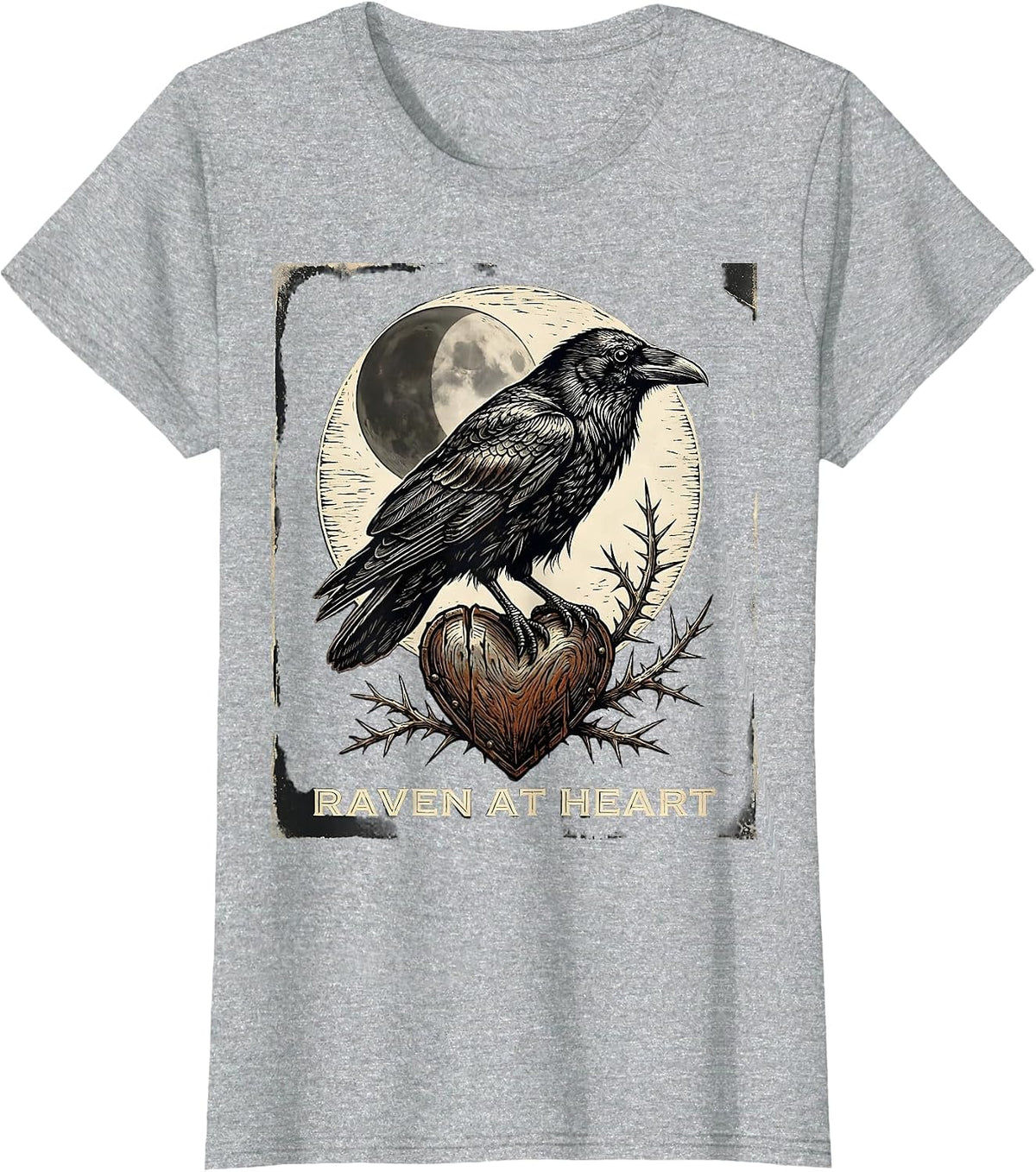 Raven At Heart Vintage Gothic Raven Crow Bird Lover T-Shirt - Heather Grey