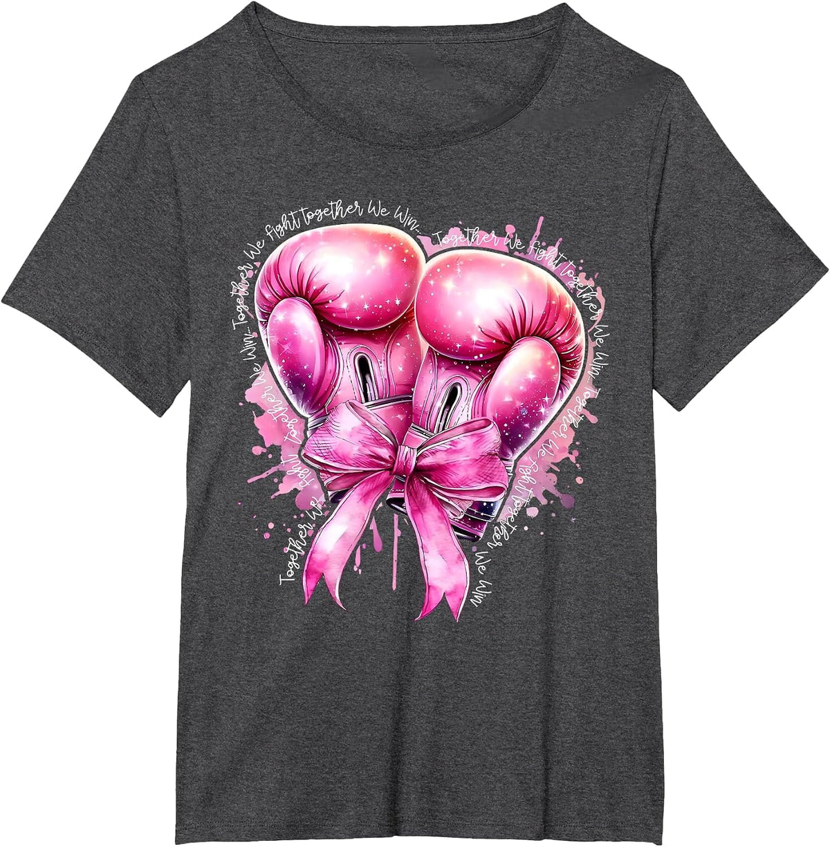 Together We Fight Pink Boxing Gloves Breast Cancer Awareness T-Shirt - Dark Heather Grey