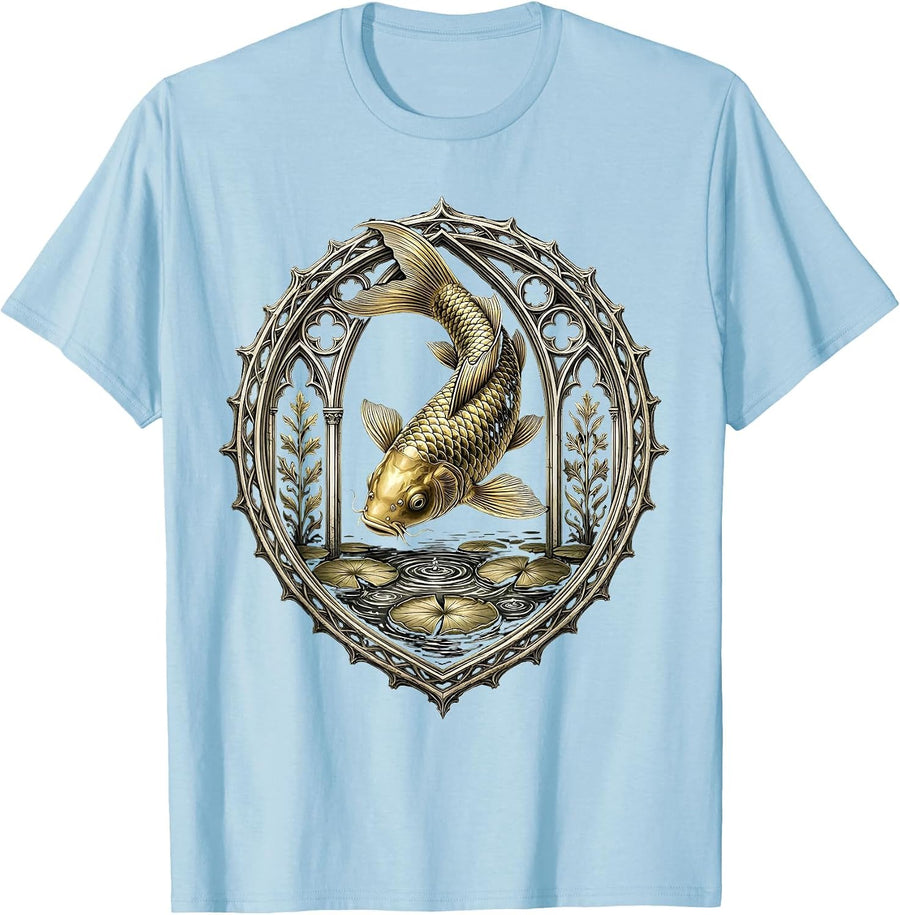 Men's Gold Koi Fish Leaping from Dark Water T-Shirt - Baby Blue