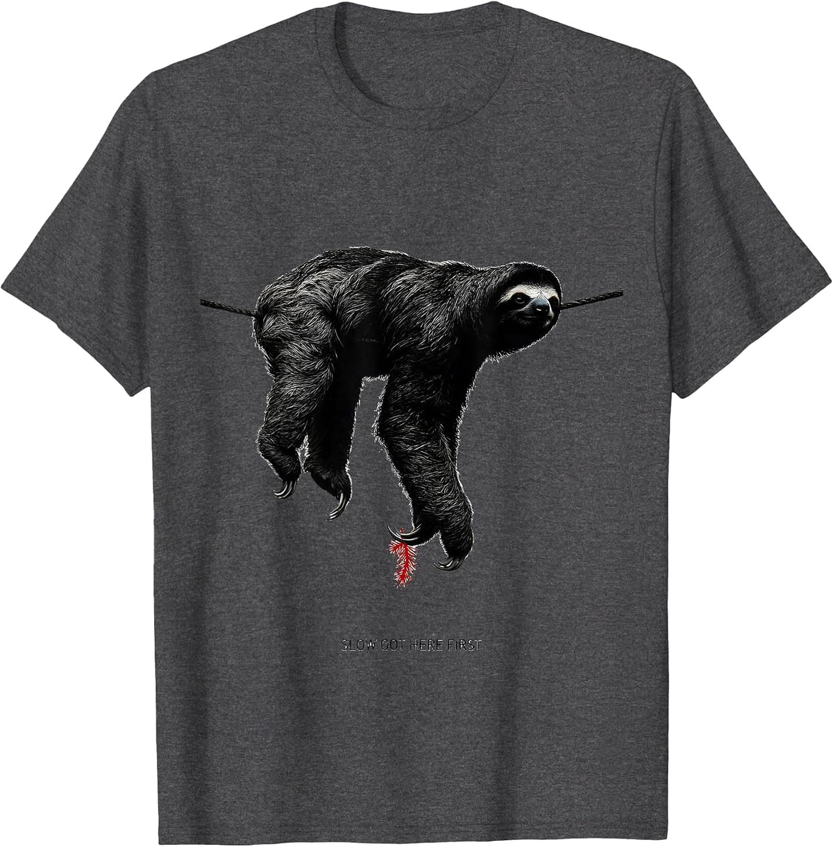 Slow Got Here First Funny Sloth Christmas Humor Sloth Lover T-Shirt - Dark Heather Grey