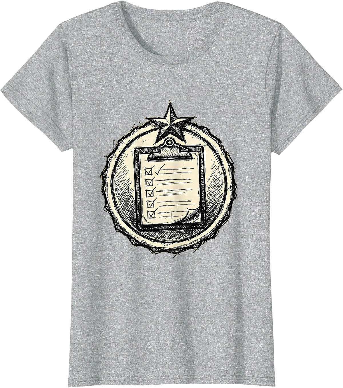 Paraprofessional Clipboard Checklist Gold Star Design T-Shirt - Heather Grey